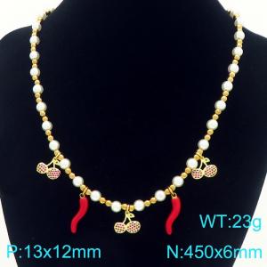Fashionable stainless steel countryside style bead necklace with multiple fruit accessories - KN295395-Z