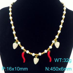 Fashionable stainless steel countryside style bead necklace with multiple fruit accessories - KN295396-Z