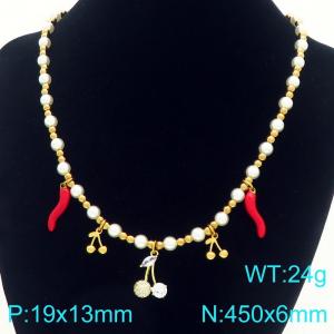 Fashionable stainless steel countryside style bead necklace with multiple fruit accessories - KN295397-Z
