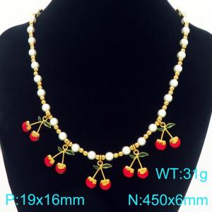 Fashionable stainless steel countryside style bead necklace with multiple fruit accessories - KN295398-Z