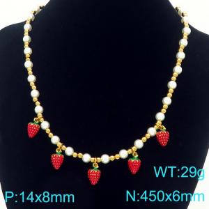 Fashionable stainless steel countryside style bead necklace with multiple fruit accessories - KN295401-Z