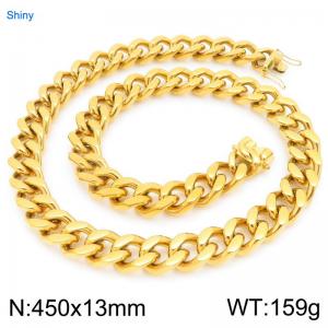 13mm Wide 450cm Long Stainless Steel Necklace Cuban Chain Shiny Gold Color - KN295541-ZLY