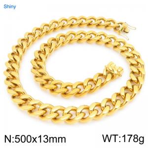 13mm Wide 500cm Long Stainless Steel Necklace Cuban Chain Shiny Gold Color - KN295542-ZLY