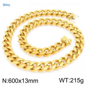 13mm Wide 600cm Long Stainless Steel Necklace Cuban Chain Shiny Gold Color - KN295544-ZLY
