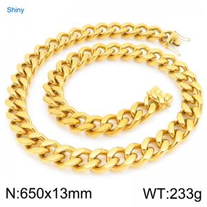 13mm Wide 650cm Long Stainless Steel Necklace Cuban Chain Shiny Gold Color - KN295545-ZLY
