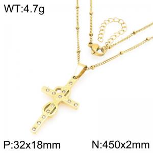 Stainless steel fine bead chain hanging with diamond inlaid 8 cross series pendant temperament gold necklace - KN295794-Z