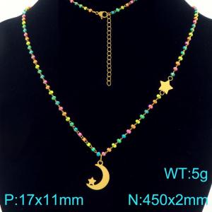 Stainless steel colored bead chain hanging star moon pendant dopamine temperament gold necklace - KN295795-Z