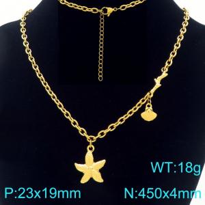 Stainless steel O-shaped chain hanging shell starfish pendant, temperament gold necklace - KN295796-Z