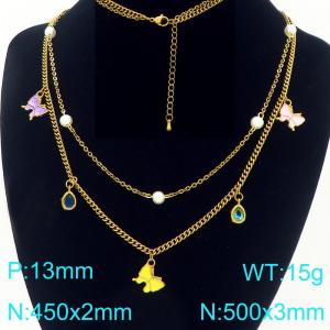 Stainless steel mixed and layered chain suspension DIY colorful butterfly series pendant temperament gold necklace - KN295797-Z