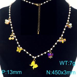 Stainless steel imitation pearl chain hanging DIY multiple mixed series pendant temperament gold necklace - KN295798-Z