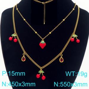 Stainless steel mixed and layered chain hanging multiple fruit series pendants with temperament gold necklace - KN295800-Z