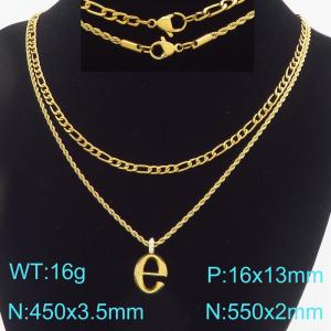 Personalized and fashionable stainless steel gold-plated double-layer layered necklace paired with diamond studded bubble letter pendant - KN296833-Z