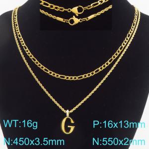 Personalized and fashionable stainless steel gold-plated double-layer layered necklace paired with diamond studded bubble letter pendant - KN296835-Z