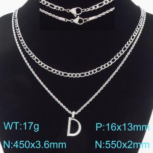 Personalized and fashionable stainless steel double-layer layered necklace paired with diamond studded bubble letter pendant - KN296858-Z