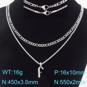 Personalized and fashionable stainless steel double-layer layered necklace paired with diamond studded bubble letter pendant - KN296860-Z