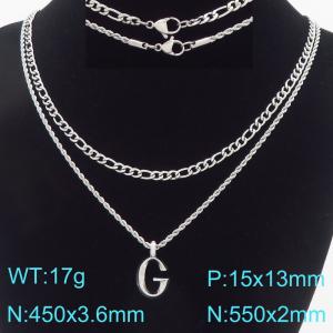 Personalized and fashionable stainless steel double-layer layered necklace paired with diamond studded bubble letter pendant - KN296861-Z