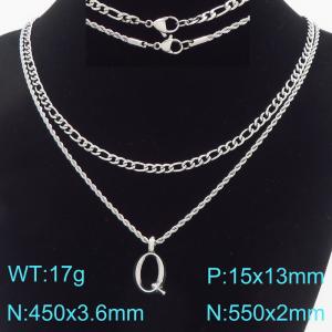 Personalized and fashionable stainless steel double-layer layered necklace paired with diamond studded bubble letter pendant - KN296871-Z