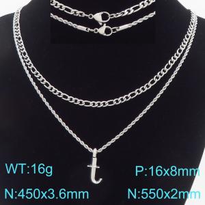 Personalized and fashionable stainless steel double-layer layered necklace paired with diamond studded bubble letter pendant - KN296874-Z