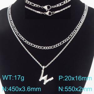 Personalized and fashionable stainless steel double-layer layered necklace paired with diamond studded bubble letter pendant - KN296877-Z