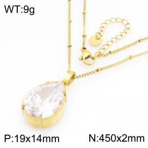 Stainless Steel Stone & Crystal Necklace - KN300990-GC