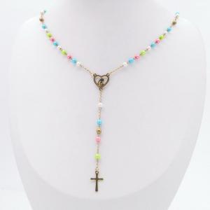 Stainless Steel Rosary Necklace - KN301012-HDJ