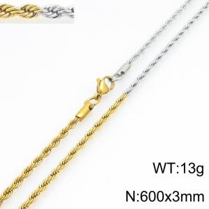 Stainless steel jewelry in the shape of fried dough twists, gold-plated chain necklace - KN301454-Z