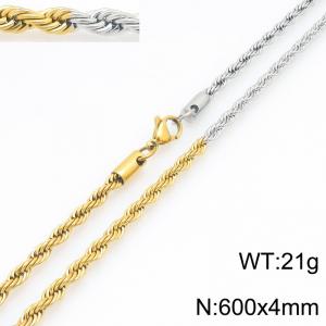 Stainless steel jewelry in the shape of fried dough twists, gold-plated chain necklace - KN301456-Z