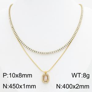 Stainless Steel Stone Necklace - KN303419-HR