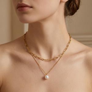 SS Gold-Plating Necklace - KN303457-Z