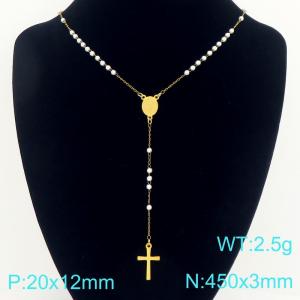 Stainless Steel Rosary Necklace - KN304118-CQ