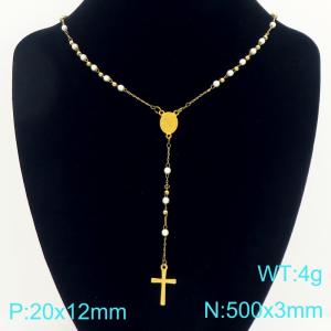 Stainless Steel Rosary Necklace - KN304119-CQ