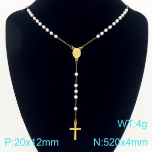Stainless Steel Rosary Necklace - KN304121-CQ