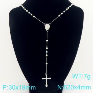 Stainless Steel Rosary Necklace - KN304122-CQ