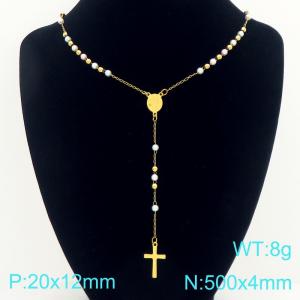 Stainless Steel Rosary Necklace - KN304123-CQ