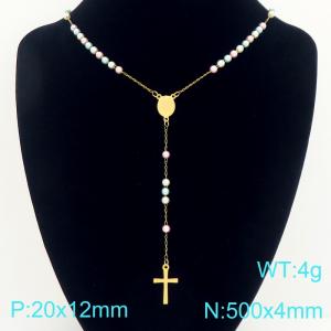 Stainless Steel Rosary Necklace - KN304124-CQ