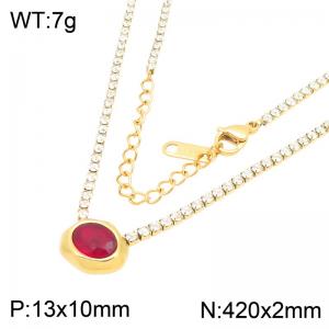 Stainless Steel Stone Necklace - KN304364-HR
