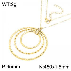 Dainty Gold Tone Stainless Steel Multi Circle Pendant Necklace, Textured Intertwined Ring Necklace for Daily & Party Wear - KN304371-GC