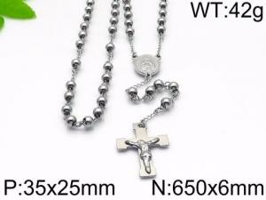 Stainless Steel Rosary Necklace - KN34354-HDJ