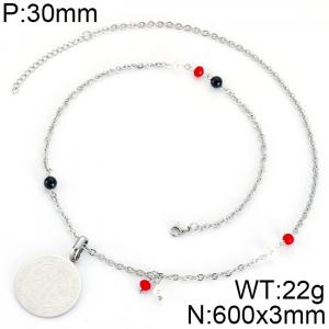 Stainless Steel Stone & Crystal Necklace - KN34643-K