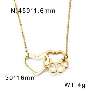 Palm cat paw peach heart pendant long collar chain Gold-Plating Necklace - KN82537-K