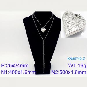 500mm Women Stainless Steel&Beads Double Chain Necklace with Classical Love Heart Pendant - KN85710-Z