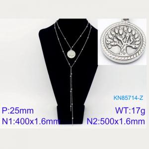 500mm Women Stainless Steel&Beads Double Chain Necklace with Spring Tree Tag Pendant - KN85714-Z
