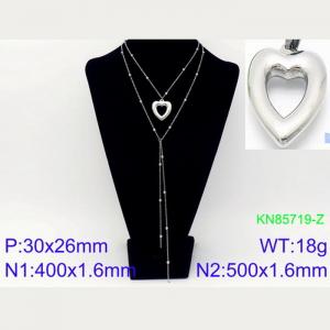 500mm Women Stainless Steel&Beads Double Chain Necklace with Casual Love Heart Pendant - KN85719-Z