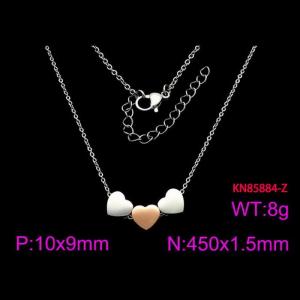 Fashion Simple Three Heart Pendants Adjustable Chain Women's Stainless Steel Necklaces - KN85884-Z