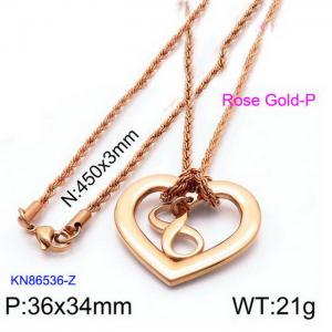 Rose Gold Heart Infinity Pedant Necklace with Rope Chain - KN86536-Z