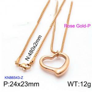 Rose Gold Heart Pedant Necklace with Rope Chain - KN86543-Z