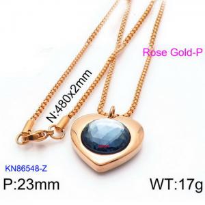 Rose Gold Plating Pedant Necklace with 14mm Blue Heart Crystal - KN86548-Z
