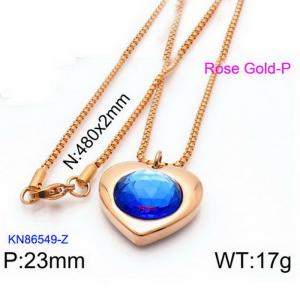 Rose Gold Plating Pedant Necklace with 14mm Blue Heart Crystal - KN86549-Z