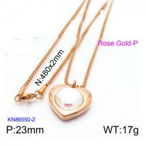 Rose Gold Plating Pedant Necklace with 14mm White Heart Crystal - KN86550-Z