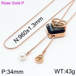 SS Rose Gold-Plating Necklace - KN87988-K